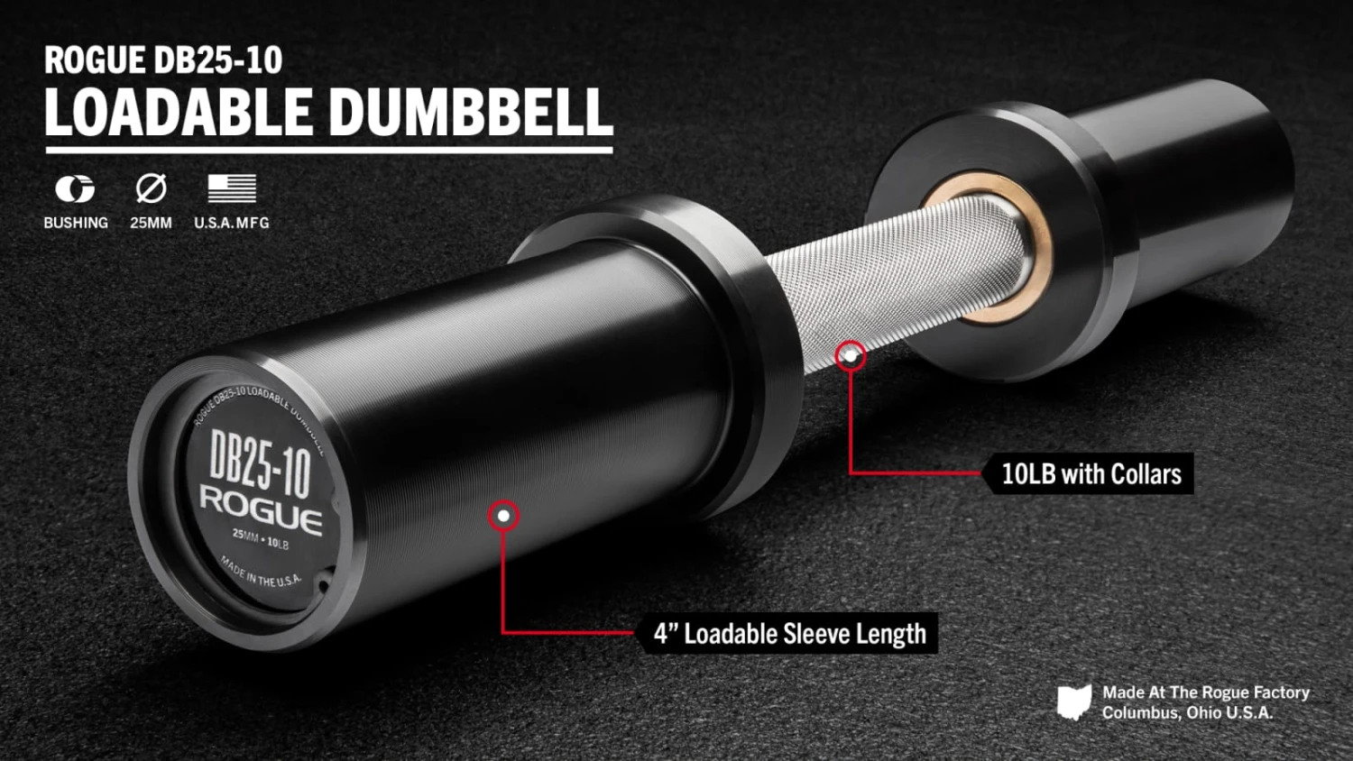 Rogue DB25-10 Loadable Dumbbell - Stainless 1 Rogue DB25-10 Loadable Dumbbell - Stainless